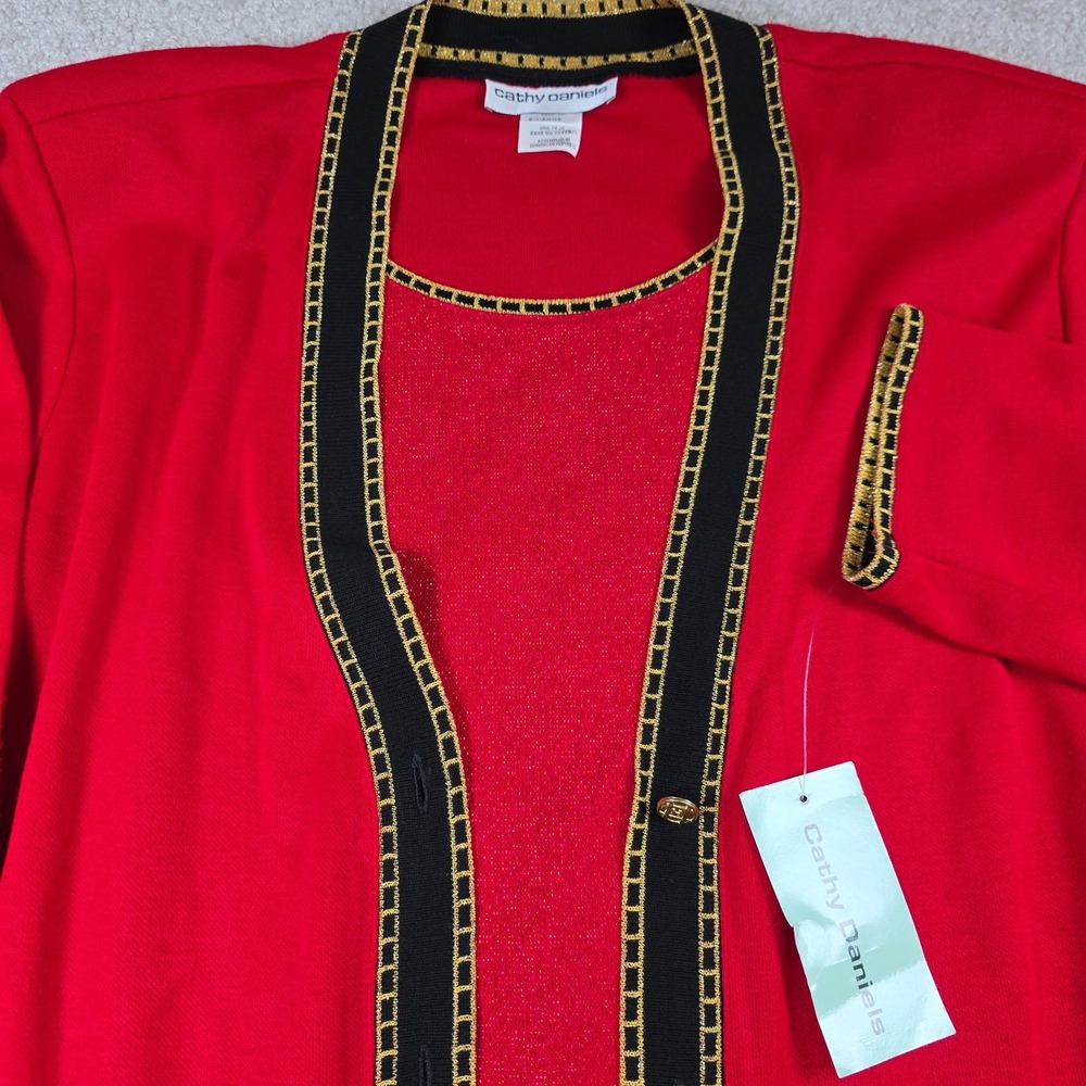 Cathy Daniels Sweater Womens XL‎ Red Long Sleeve V-Neck Cardigan NWT